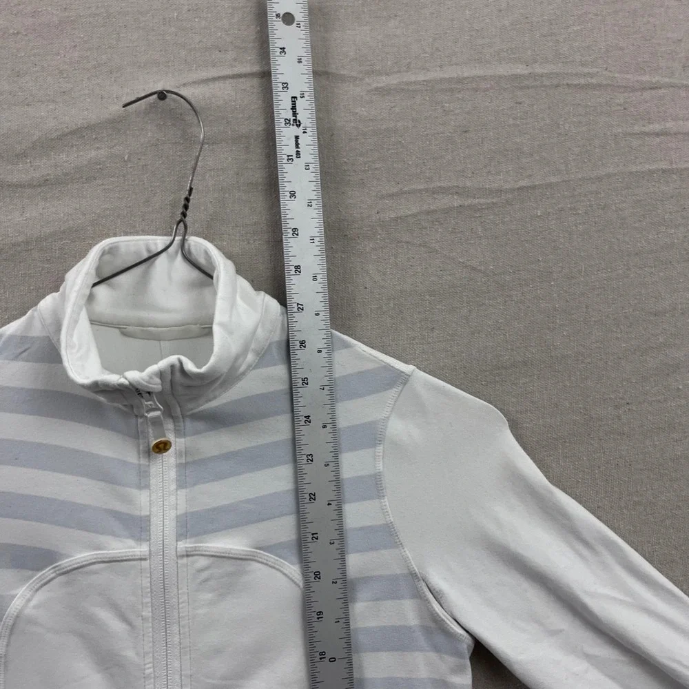 Rare Lululemon Yohari Full Zip‎ Jacket 4 White Blue Striped Cinched Waist